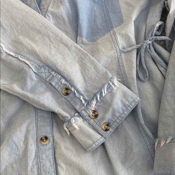 We The Free Washed Denim Side Tie Chambray Button Down Blouse - Picture 7 of 10